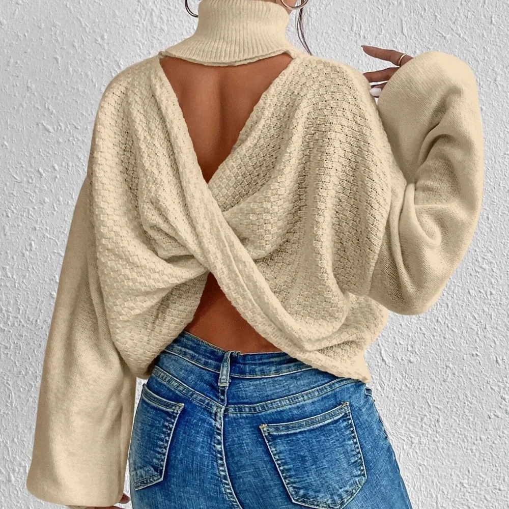 Cozy Turtleneck Reversible Balloon Sleeve Sweater - Picture 3 of 7